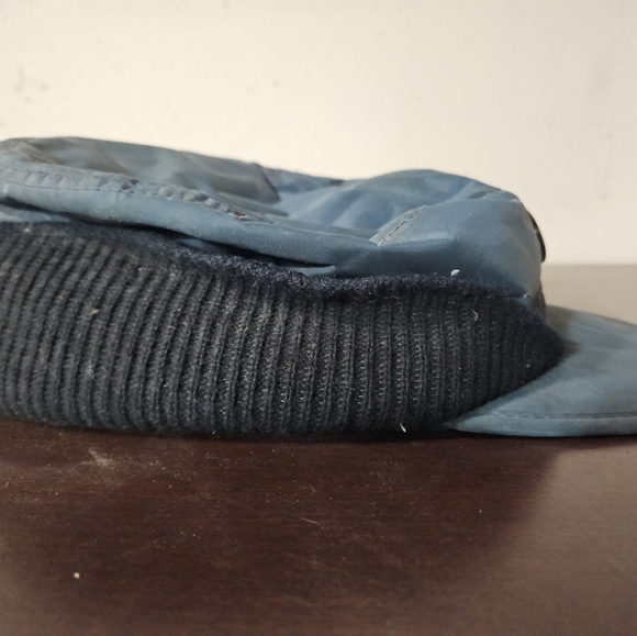 Vintage Large 7 3/8" Quilted Ski Hat Blue Neck Ear Flaps Brim Cap USA - Picture 3 of 11